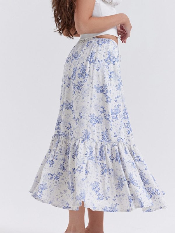 Blue Floral Print Midi Skirt Blue Floral Print Midi Skirt