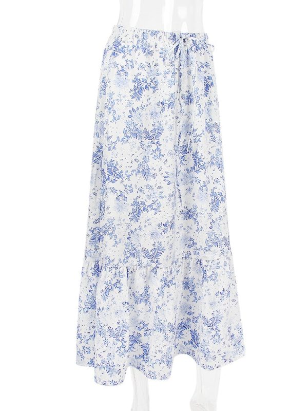 Blue Floral Print Midi Skirt Blue Floral Print Midi Skirt