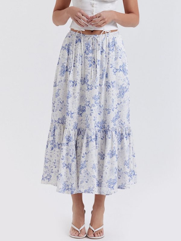 Blue Floral Print Midi Skirt Blue Floral Print Midi Skirt