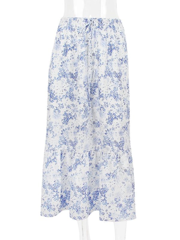 Blue Floral Print Midi Skirt Blue Floral Print Midi Skirt