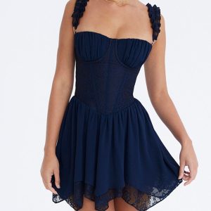 Blue Frill Layered Mini Dress