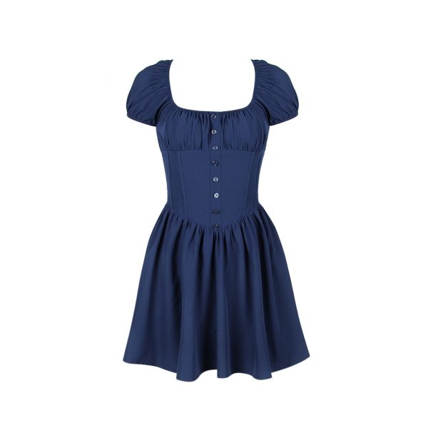 Blue Short Sleeve Buttoned Frill Mini Dress Blue Short Sleeve Buttoned Frill Mini Dress