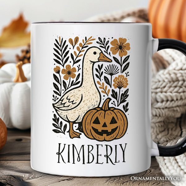 Boho Goose Halloween Pumpkin Personalized Mug, Spooky Fall Floral Gift with Custom Name Boho Goose Halloween Pumpkin Personalized Mug, Spooky Fall Floral Gift with Custom Name