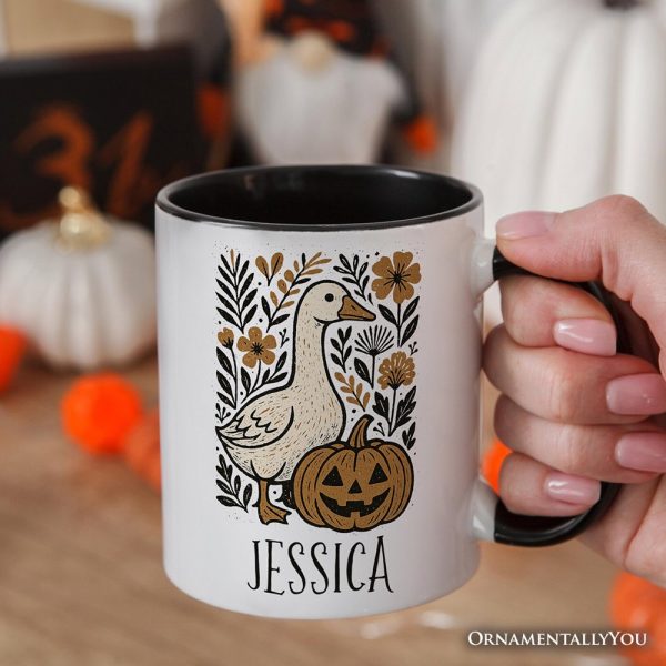 Boho Goose Halloween Pumpkin Personalized Mug, Spooky Fall Floral Gift with Custom Name Boho Goose Halloween Pumpkin Personalized Mug, Spooky Fall Floral Gift with Custom Name