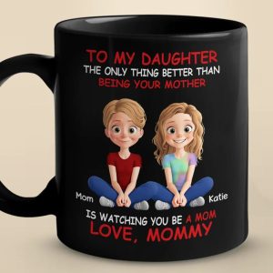 Bonded By Heart, United By Love - Family Personalized Custom Black Mug - Mother's Day, Gift For Mom, Daughter
