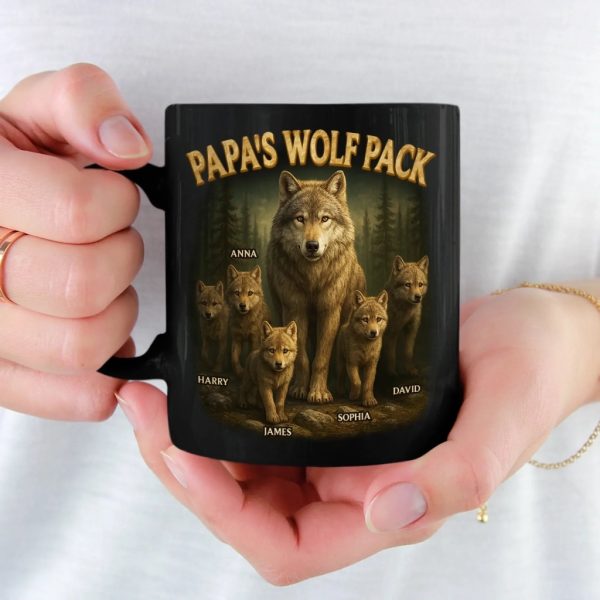 Bonded Like A Wolf Pack - Family Personalized Custom Black Mug - Father's Day, Gift For Dad, Grandpa Bonded Like A Wolf Pack - Family Personalized Custom Black Mug - Father's Day, Gift For Dad, Grandpa