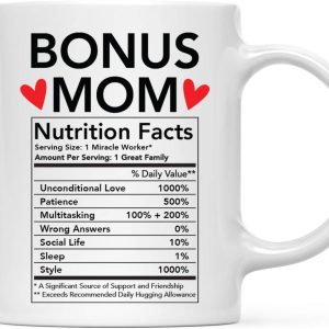 Bonus Mom Nutritional Facts Coffee Mug Funny Stepmom Gift from Stepdaughter Stepson Birthday Mother's Day Gift