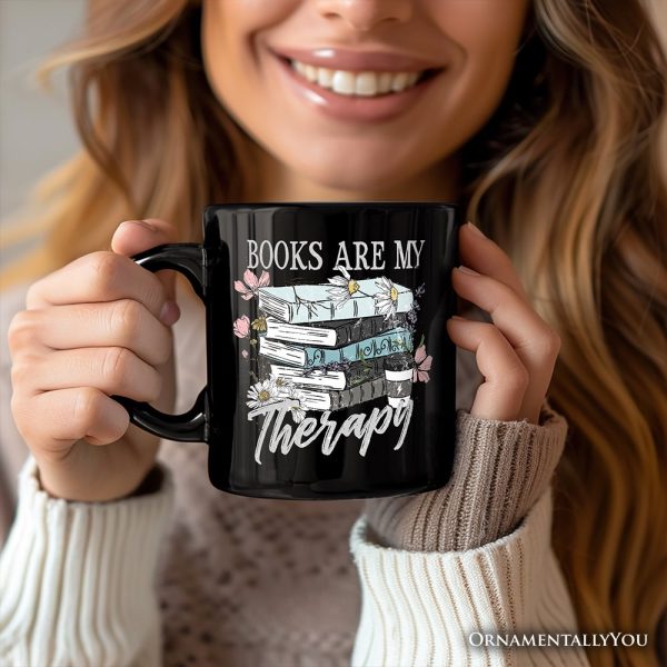 Books Are My Therapy Floral Vintage Personalized Mug, Reading Aesthetic Gift for Bookworms with Custom Name Books Are My Therapy Floral Vintage Personalized Mug, Reading Aesthetic Gift for Bookworms with Custom Name