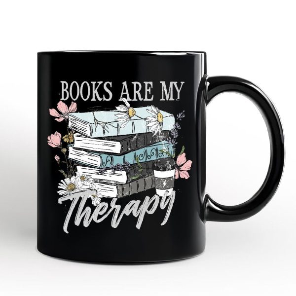 Books Are My Therapy Floral Vintage Personalized Mug, Reading Aesthetic Gift for Bookworms with Custom Name Books Are My Therapy Floral Vintage Personalized Mug, Reading Aesthetic Gift for Bookworms with Custom Name