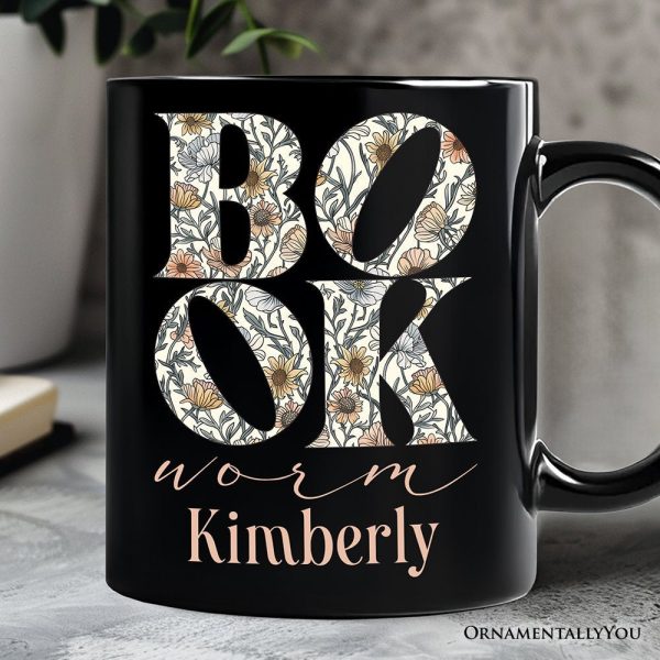 Bookworm Floral Personalized Mug, Boho Wildflower Book Lover Gift with Custom Name Bookworm Floral Personalized Mug, Boho Wildflower Book Lover Gift with Custom Name