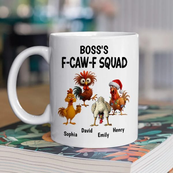 Boss FCAWF Squad White Ceramic Mug Funny Rooster Design Unique Gift for Boss