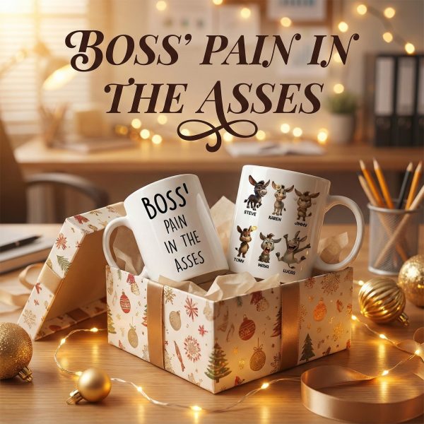 Boss Pain in the Asses, Funny Donkey Office Decoration - Personalized Mug - Custom Employee Gift Exchange, White Elephant Gift Boss Pain in the Asses, Funny Donkey Office Decoration - Personalized Mug - Custom Employee Gift Exchange, White Elephant Gift