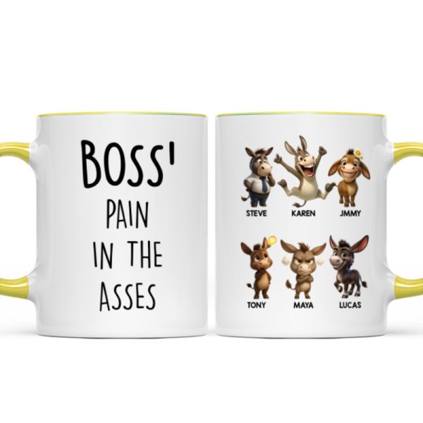 Boss Pain in the Asses, Funny Donkey Office Decoration - Personalized Mug - Custom Employee Gift Exchange, White Elephant Gift Boss Pain in the Asses, Funny Donkey Office Decoration - Personalized Mug - Custom Employee Gift Exchange, White Elephant Gift