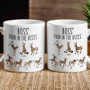 Boss' Pain in the Asses White Ceramic Mug, Personalized Office Humor Gift for Coworkers and Morning Coffee Smiles