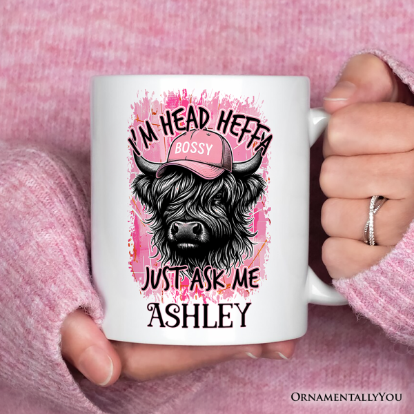 Bossy Highland Cow Personalized Mug, Head Heifer Funny Western Gift with Custom Name Bossy Highland Cow Personalized Mug, Head Heifer Funny Western Gift with Custom Name