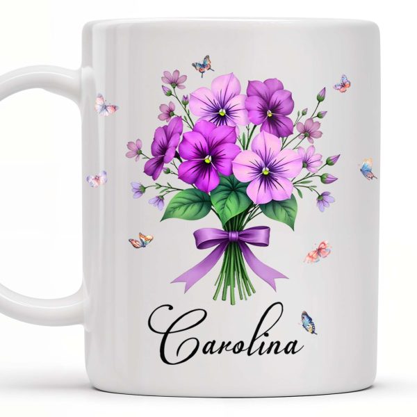 Bouquet Of Purple Flowers With Butterflies - Personalized Custom Coffee Mug - DTG026_MG