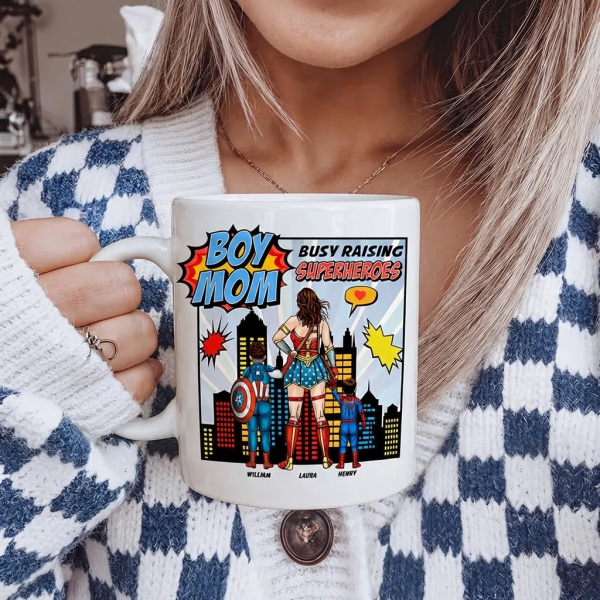 Boy Mom Busy Raising Superheroes - Personalized Ceramic Mug - Gift For Mom, Grandma | CL02 HN02 Boy Mom Busy Raising Superheroes - Personalized Ceramic Mug - Gift For Mom, Grandma | CL02 HN02