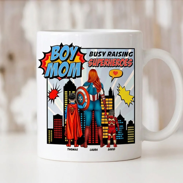 Boy Mom Busy Raising Superheroes - Personalized Ceramic Mug - Gift For Mom, Grandma | CL02 HN02 Boy Mom Busy Raising Superheroes - Personalized Ceramic Mug - Gift For Mom, Grandma | CL02 HN02