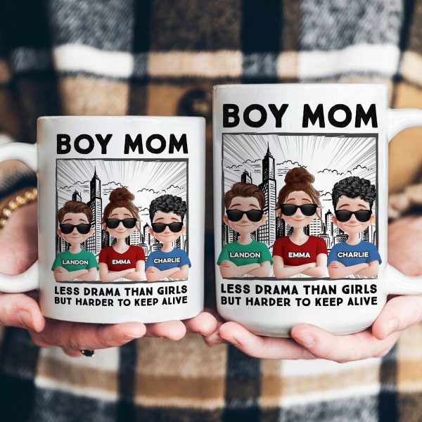 Boy Mom Mug - Less Drama Than Girls But Harder to Keep Alive - Perfect Gift for Moms of Boys, Mother's Day Gift, Personalized with Your Kids' Names, White Ceramic Mug Boy Mom Mug - Less Drama Than Girls But Harder to Keep Alive - Perfect Gift for Moms of Boys, Mother's Day Gift, Personalized with Your Kids' Names, White Ceramic Mug
