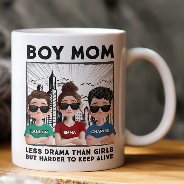 Boy Mom Mug - Less Drama Than Girls But Harder to Keep Alive - Perfect Gift for Moms of Boys, Mother's Day Gift, Personalized with Your Kids' Names, White Ceramic Mug Boy Mom Mug - Less Drama Than Girls But Harder to Keep Alive - Perfect Gift for Moms of Boys, Mother's Day Gift, Personalized with Your Kids' Names, White Ceramic Mug