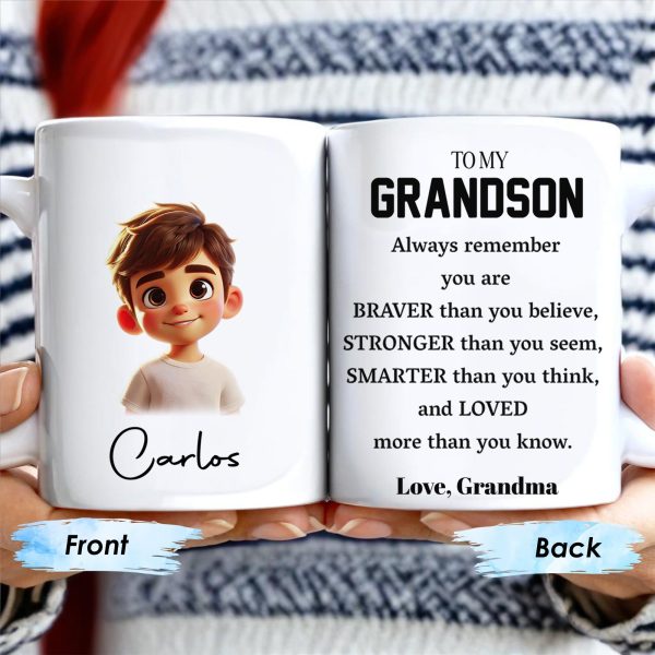 Braver, Stronger, Smarter and Loved Grandson Mug - Personalized Custom Coffee Mug - GSN022_MG