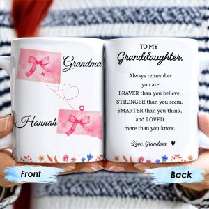 Braver, Stronger, Smarter, Loved Inspirational Quote With Bows And Hearts - Personalized Custom Coffee Mug - GDT180_MG