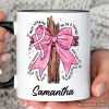 Breast Cancer Pink Bow Cross Personalized Mug, Awareness Faith Christian Gift with Custom Name Breast Cancer Pink Bow Cross Personalized Mug, Awareness Faith Christian Gift with Custom Name