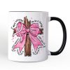 Breast Cancer Pink Bow Cross Personalized Mug, Awareness Faith Christian Gift with Custom Name Breast Cancer Pink Bow Cross Personalized Mug, Awareness Faith Christian Gift with Custom Name