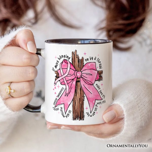 Breast Cancer Pink Bow Cross Personalized Mug, Awareness Faith Christian Gift with Custom Name Breast Cancer Pink Bow Cross Personalized Mug, Awareness Faith Christian Gift with Custom Name