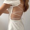 Breezy Ruched Square Neck Puff Sleeve Lace Up Back Party Mini Dress - White