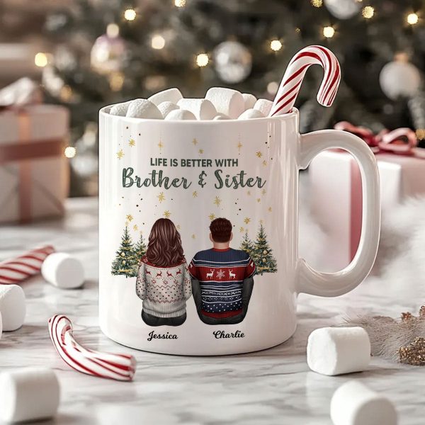 Brother Sisters Christmas Tree Personalized Mug, Christmas Gift for Siblings Brother Sisters Christmas Tree Personalized Mug, Christmas Gift for Siblings
