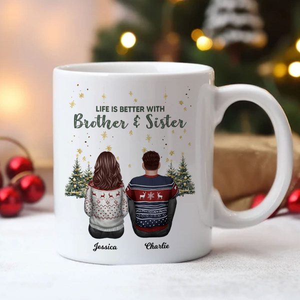 Brother Sisters Christmas Tree Personalized Mug, Christmas Gift for Siblings Brother Sisters Christmas Tree Personalized Mug, Christmas Gift for Siblings