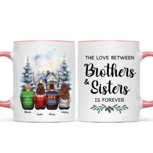 Brother Sisters Watercolor Christmas House Personalized Mug, Christmas Gift for Siblings Brother Sisters Watercolor Christmas House Personalized Mug, Christmas Gift for Siblings