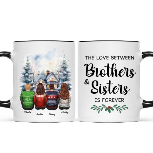 Brother Sisters Watercolor Christmas House Personalized Mug, Christmas Gift for Siblings Brother Sisters Watercolor Christmas House Personalized Mug, Christmas Gift for Siblings