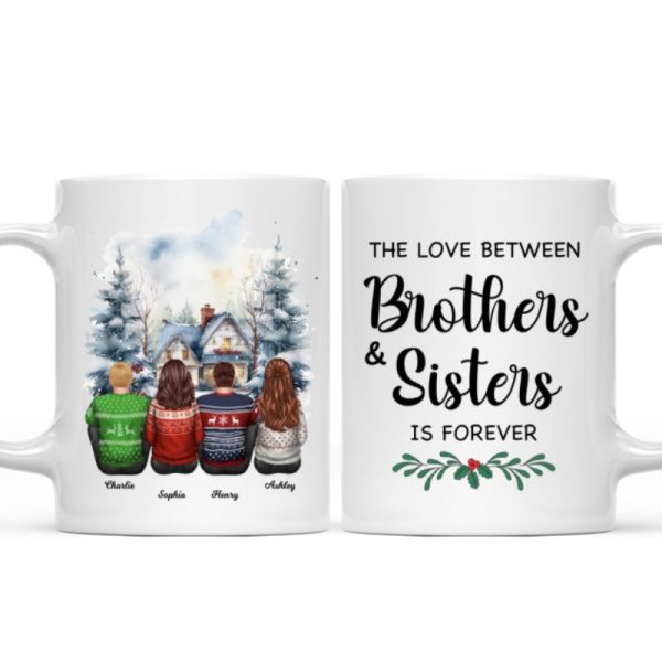 Brother Sisters Watercolor Christmas House Personalized Mug, Christmas Gift for Siblings Brother Sisters Watercolor Christmas House Personalized Mug, Christmas Gift for Siblings