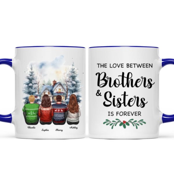 Brother Sisters Watercolor Christmas House Personalized Mug, Christmas Gift for Siblings Brother Sisters Watercolor Christmas House Personalized Mug, Christmas Gift for Siblings
