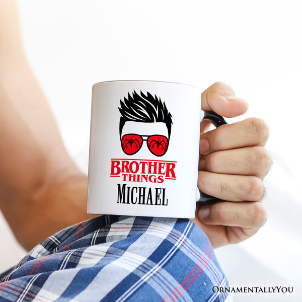 Brother Things Retro Personalized Mug, Red Glasses Family Matching Gift with Custom Name Brother Things Retro Personalized Mug, Red Glasses Family Matching Gift with Custom Name