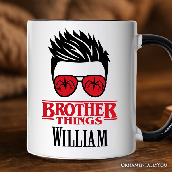 Brother Things Retro Personalized Mug, Red Glasses Family Matching Gift with Custom Name Brother Things Retro Personalized Mug, Red Glasses Family Matching Gift with Custom Name