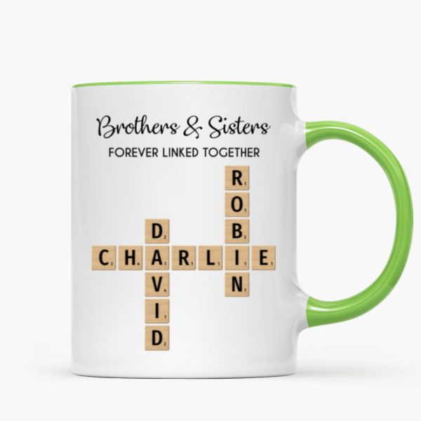 Brothers And Sisters Forever Linked Together Crossword Puzzle Art Personalized Mug, Gift For Brothers, Sisters, Siblings, Family