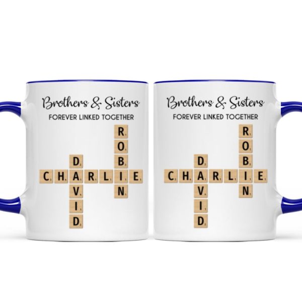 Brothers And Sisters Forever Linked Together Crossword Puzzle Art Personalized Mug, Gift For Brothers, Sisters, Siblings, Family