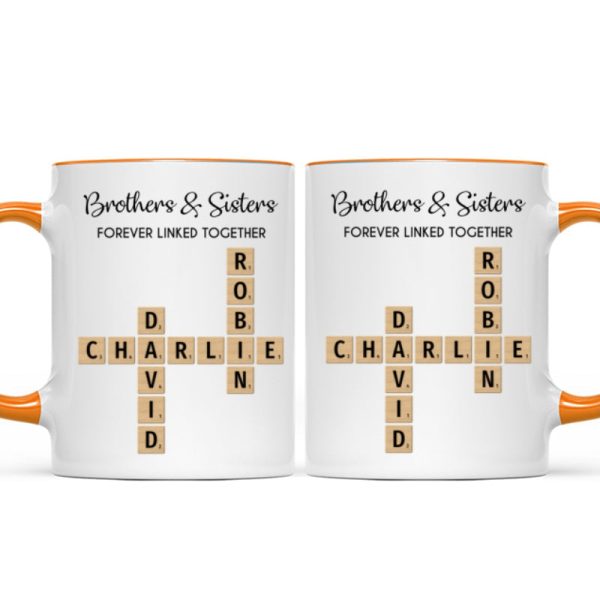 Brothers And Sisters Forever Linked Together Crossword Puzzle Art Personalized Mug, Gift For Brothers, Sisters, Siblings, Family