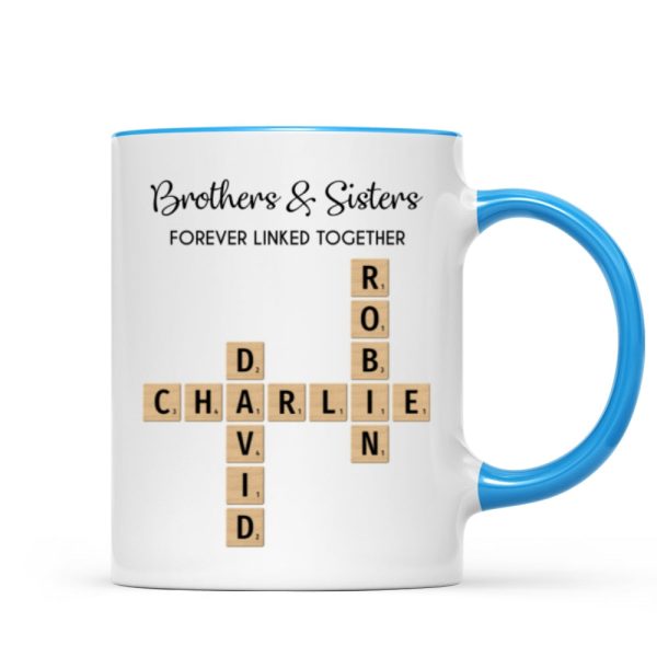 Brothers And Sisters Forever Linked Together Crossword Puzzle Art Personalized Mug, Gift For Brothers, Sisters, Siblings, Family