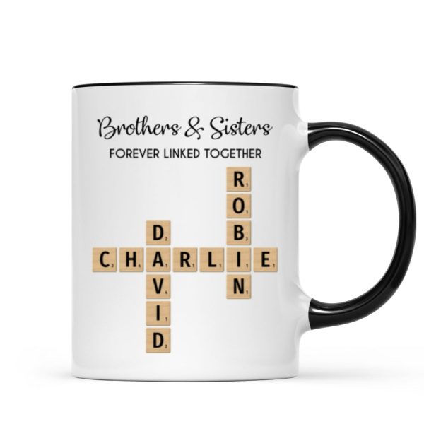 Brothers And Sisters Forever Linked Together Crossword Puzzle Art Personalized Mug, Gift For Brothers, Sisters, Siblings, Family