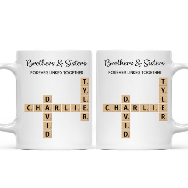 Brothers And Sisters Forever Linked Together Crossword Puzzle Art Personalized Mug, Gift For Brothers, Sisters, Siblings, Family