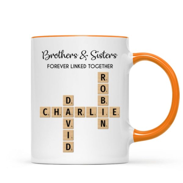 Brothers And Sisters Forever Linked Together Crossword Puzzle Art Personalized Mug, Gift For Brothers, Sisters, Siblings, Family