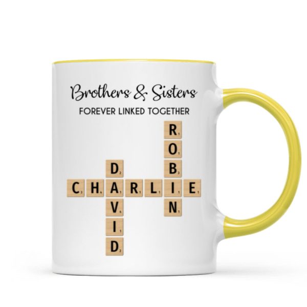 Brothers And Sisters Forever Linked Together Crossword Puzzle Art Personalized Mug, Gift For Brothers, Sisters, Siblings, Family