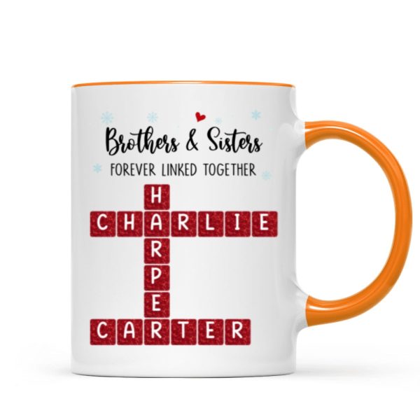 Brothers And Sisters Forever Linked Together Festive Theme Crossword Puzzle Art - Personalized Mug - Gift For Siblings, Family Brothers And Sisters Forever Linked Together Festive Theme Crossword Puzzle Art - Personalized Mug - Gift For Siblings, Family