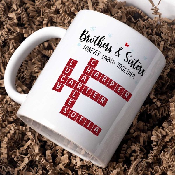 Brothers And Sisters Forever Linked Together Festive Theme Crossword Puzzle Art - Personalized Mug - Gift For Siblings, Family Brothers And Sisters Forever Linked Together Festive Theme Crossword Puzzle Art - Personalized Mug - Gift For Siblings, Family