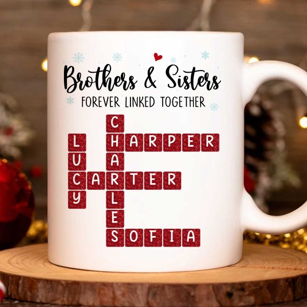 Brothers And Sisters Forever Linked Together Festive Theme Crossword Puzzle Art - Personalized Mug - Gift For Siblings, Family Brothers And Sisters Forever Linked Together Festive Theme Crossword Puzzle Art - Personalized Mug - Gift For Siblings, Family