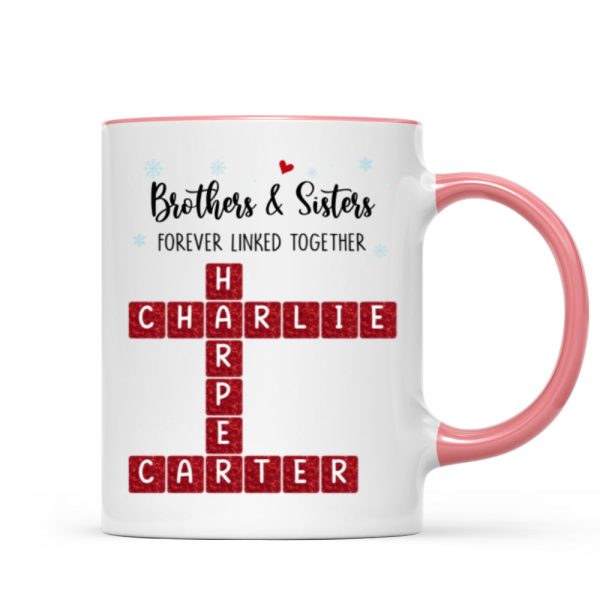Brothers And Sisters Forever Linked Together Festive Theme Crossword Puzzle Art - Personalized Mug - Gift For Siblings, Family Brothers And Sisters Forever Linked Together Festive Theme Crossword Puzzle Art - Personalized Mug - Gift For Siblings, Family